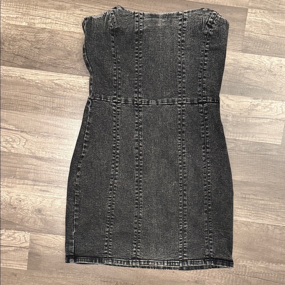Le Lis Strapless Black Denim Dress